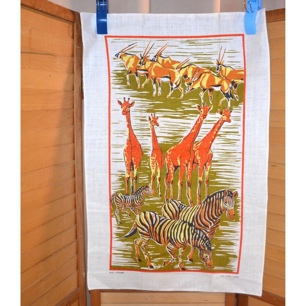 Vintage Kitchen Linen Towel African Savannah
